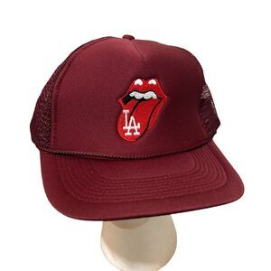 VINTAGE Los Angeles  LA Corded Embroidered Tongue Snapback Trucker Hat Mesh Cap